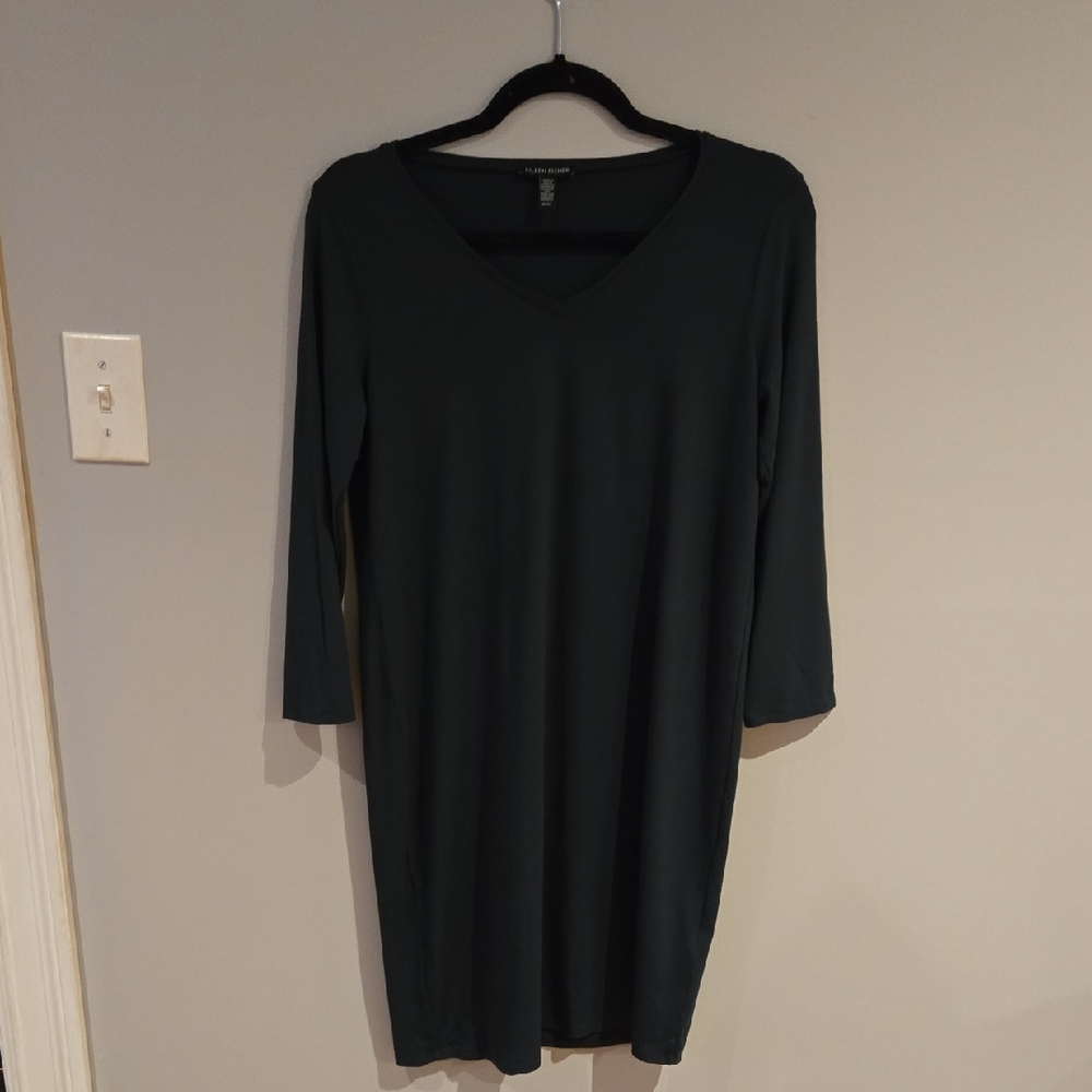 Eileen Fisher Elegant Green V-Neck Dress  Size S
